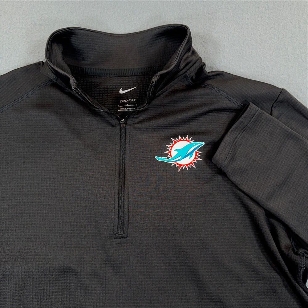 Nike Miami Dolphins Dri-FIT Quarter Zip Pullover Mens Large Black Waffle Knit